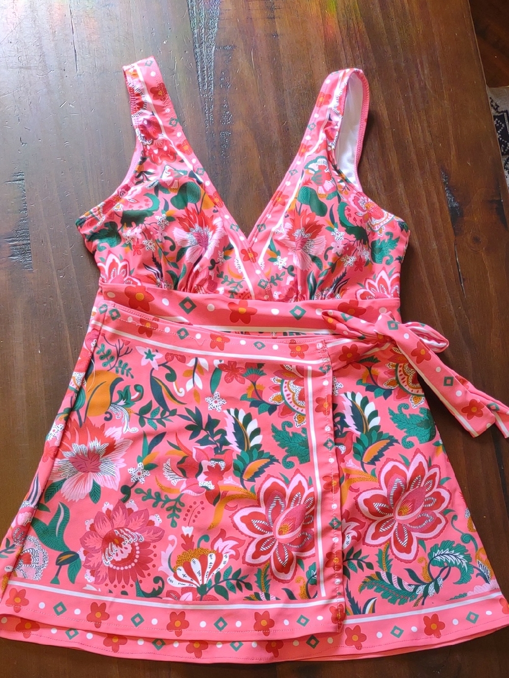 Floral Pink V-Neck One-Piece Swim Dress